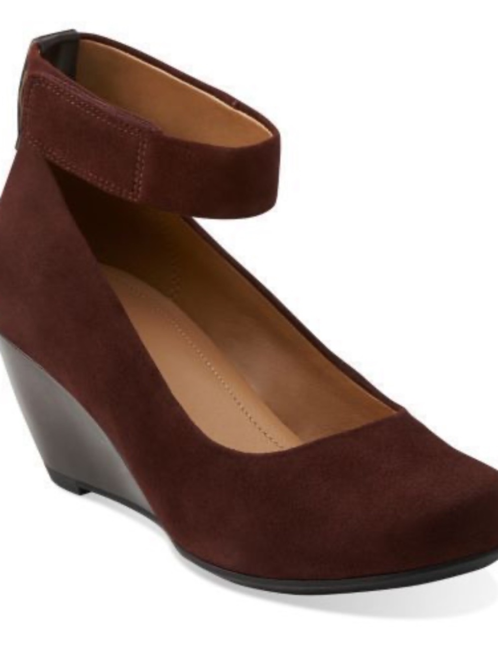 Clarks Artisan Bassett Mist Burgundy Suede Wedge Pumps Size 8.5